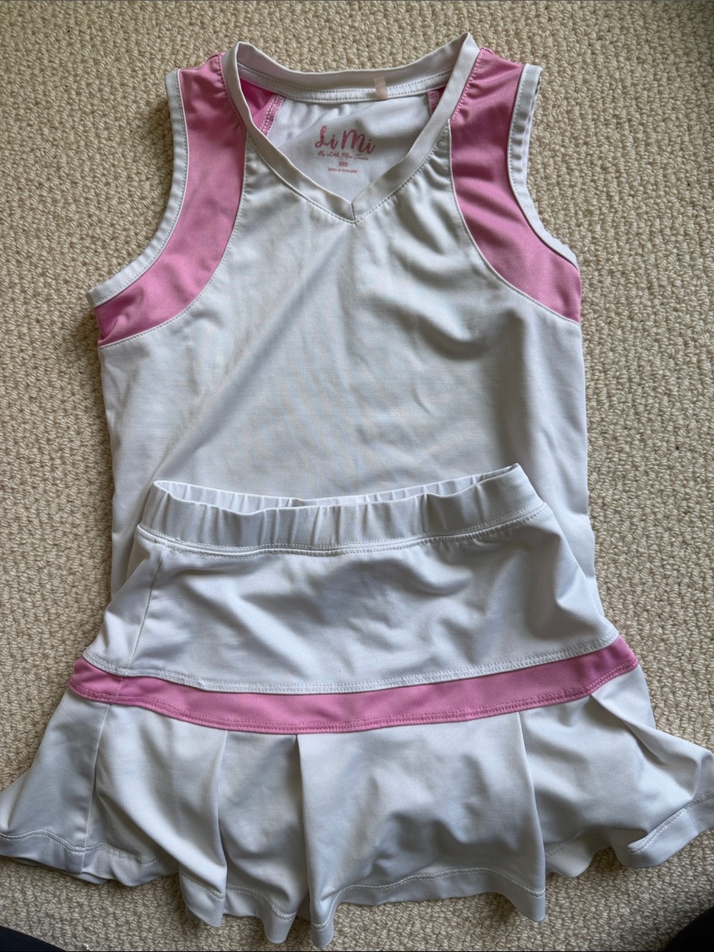 Little Miss Tennis skirt and tank in White with Pink Logo